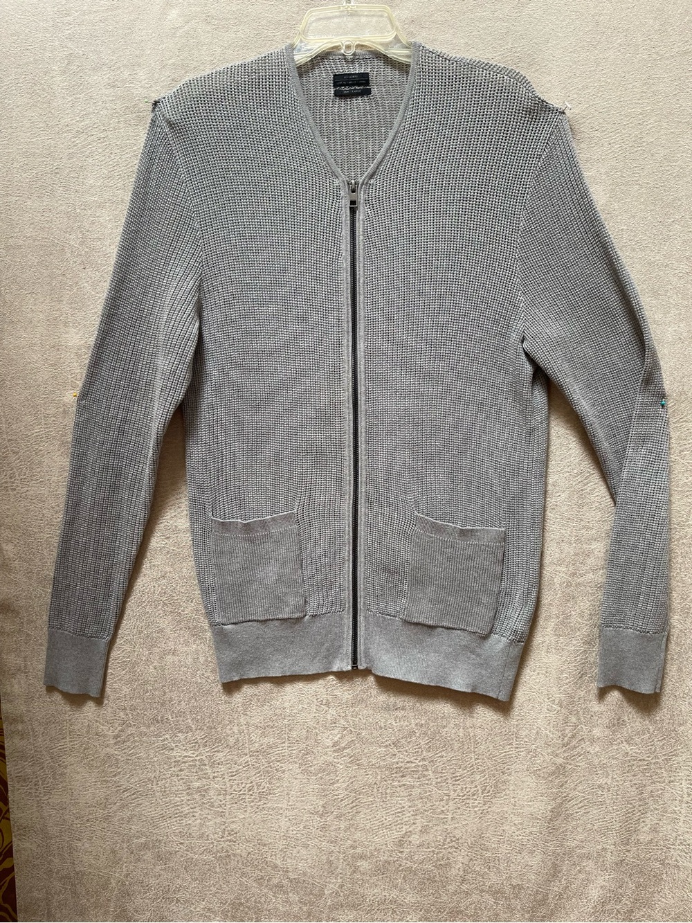 All Saints Gray Zip Through Stafford 100% Cotton Knit Sweater